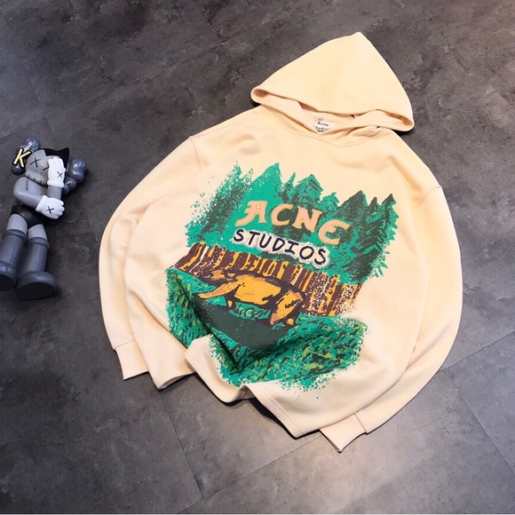 Acne Beige Hoodie with Forest Green Design
